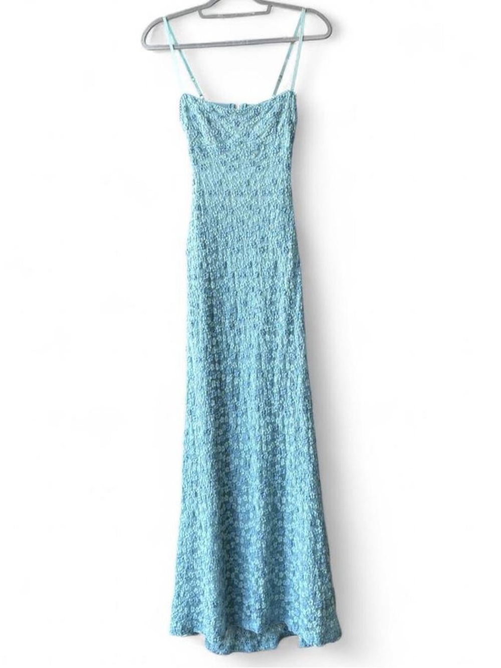 Cotton Candy LA Light Blue Floral Embroidered Mesh Formal Maxi Dress Gown Size S